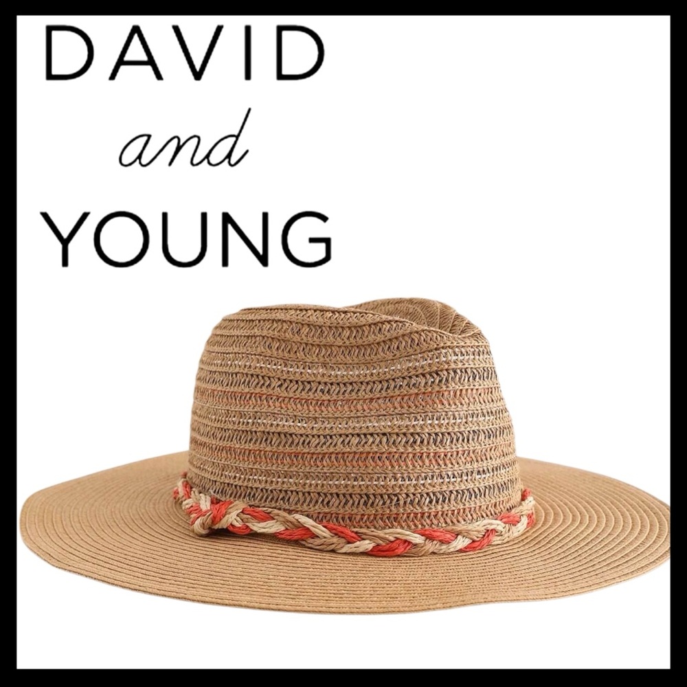 New David and Young Tan Orange/Cream Braid Accent Panama Sun Hat